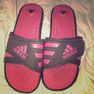 Women’s pink adidas slides